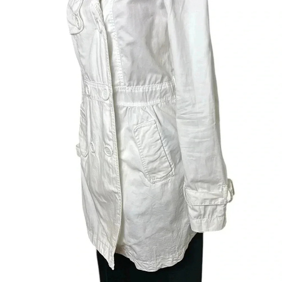 Cotton double breasted white trench coat,size 8. casual,career,vtg,Y2K, EC - Picture 12 of 14